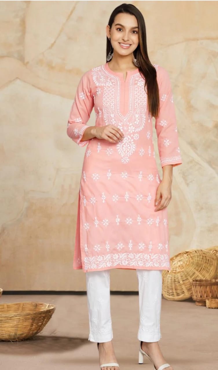 Peach Chikankari Kurti - 1
