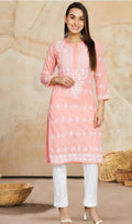 Peach Chikankari Kurti - 1