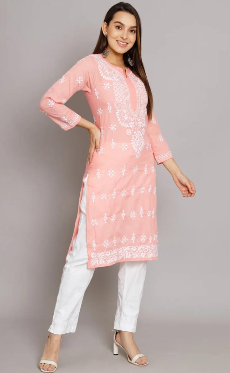 Peach Chikankari Kurti - 2